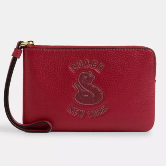 COACH NWT Red & Gold Lunar New Year Zip Wristlet New York Snake Sparkle - Picture 1 of 5